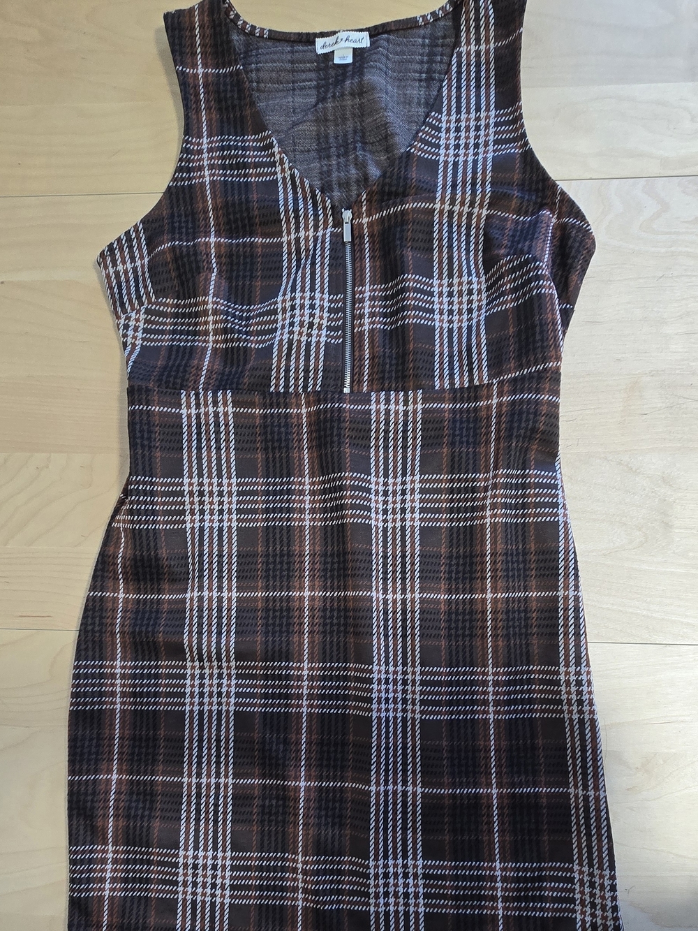 Derek Heart Brown Plaid Sleeveless Midi Dress with Zip Front